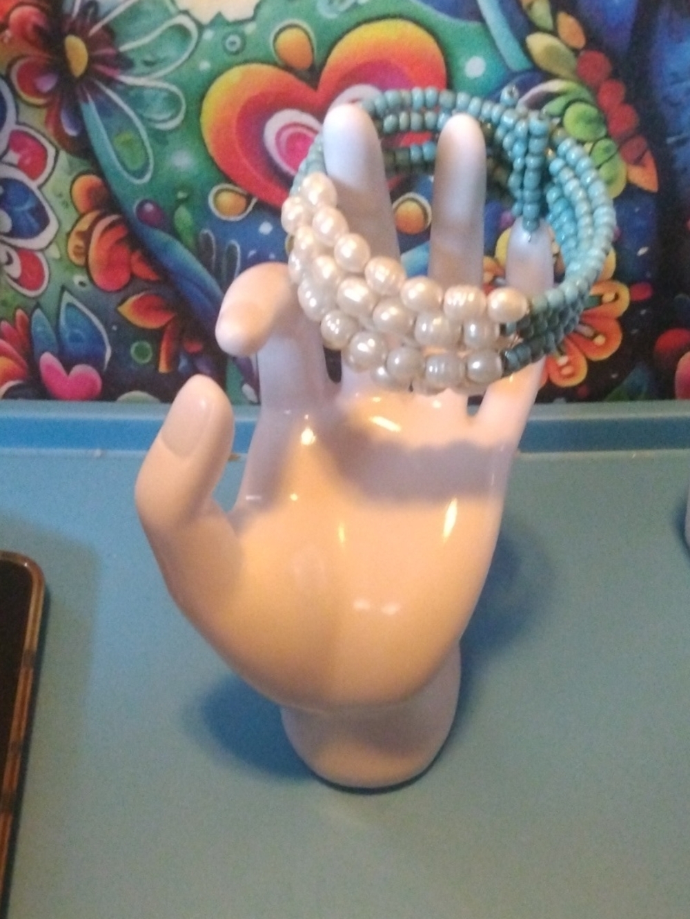 Pearl & Turquoise Beaded Stretch Bracelet - Women Accessories